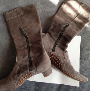 Tod's Tall Grey Suede Leather Boots